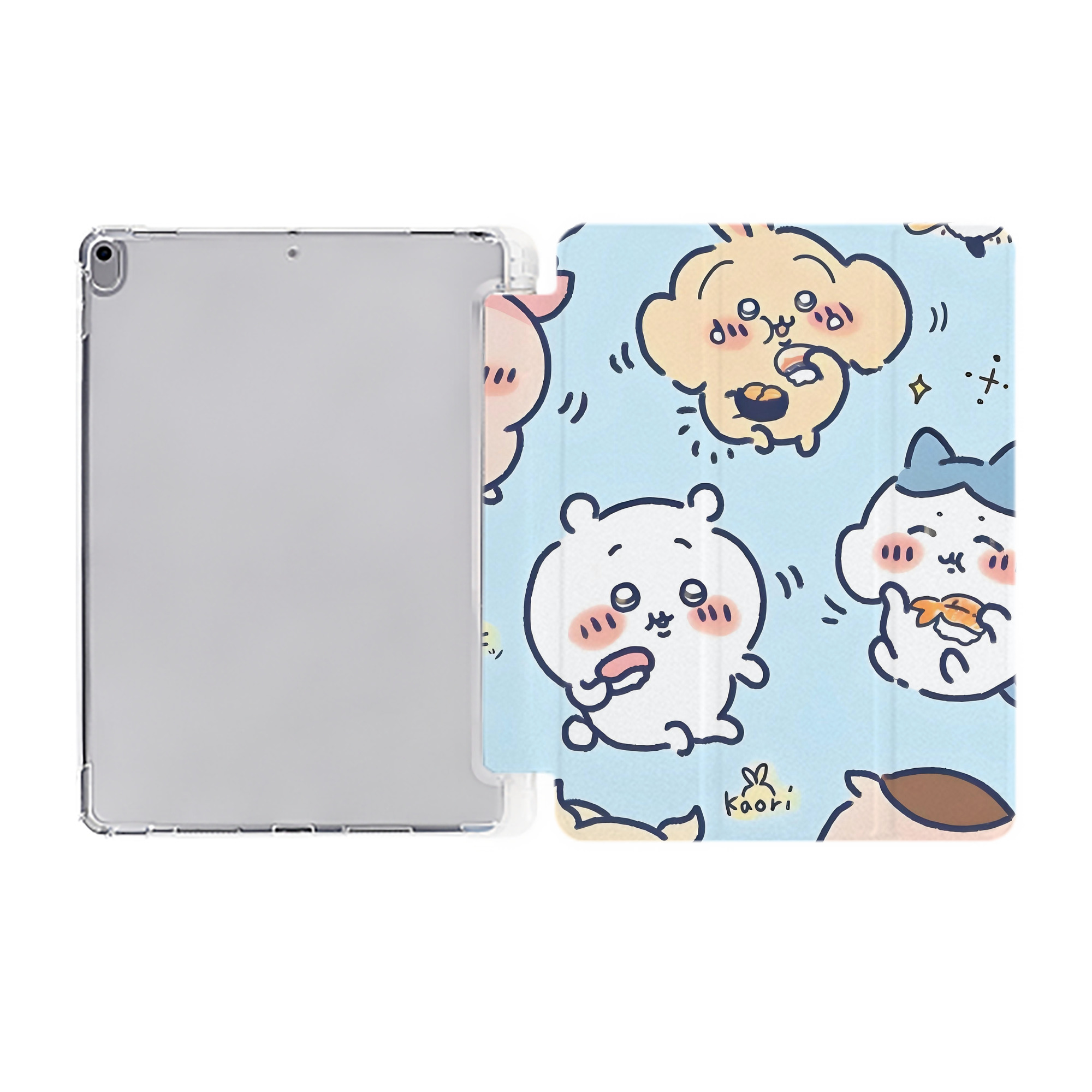 （画像用） ちいかわ Chii-kawa IPad ケース ペン収納付き 三つ折りスタンド PUレザー×シリコン 対応機種9.5/10.5/10.9インチ